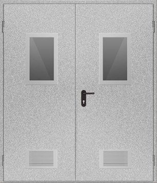 Двери противопожарные с вентиляционной решеткой и остеклением ДМП ЕІ60-2-2100x1500, ЕвроСтандарт фото 1 ПОЖСОЮЗ